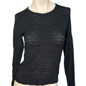 Old Navy Womens Top Textured Shirt Long Sleeve Black Stretchy Nu Goth Witchy Emo